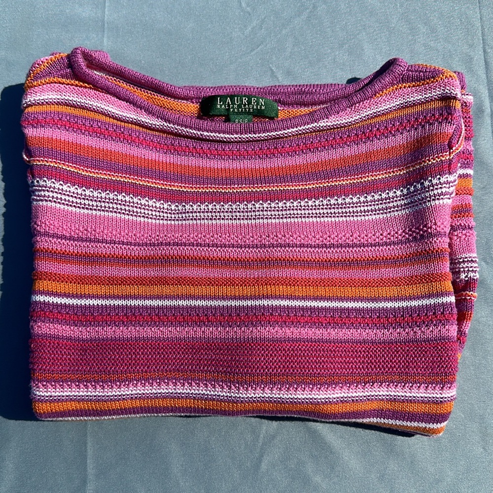 Lauren Ralph Lauren 3/4 sleeve multi knit multi color sweater purple, pink S/P